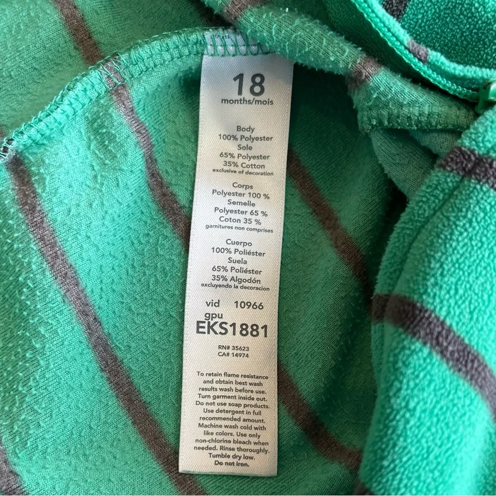 Carter’s Green & Gray Stripe Moose One Way Footed Zippy Pajama